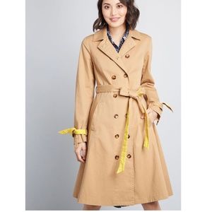 Modcloth Khaki Trench with Yellow Details NWT